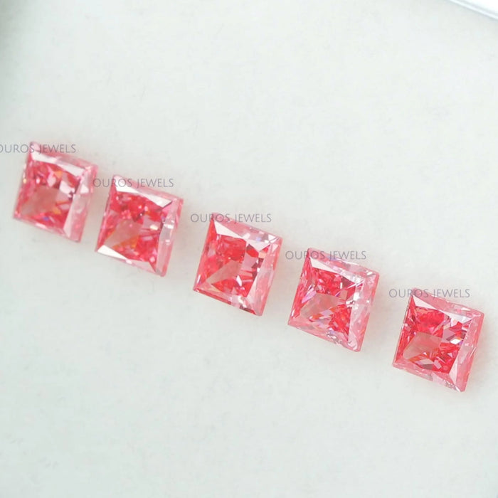 0.52 Carat Each Pink Princess Cut  Lab Diamond