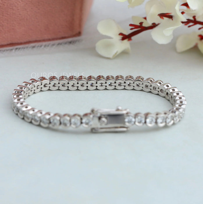 Half Bezel Set Round Diamond Tennis Bracelet