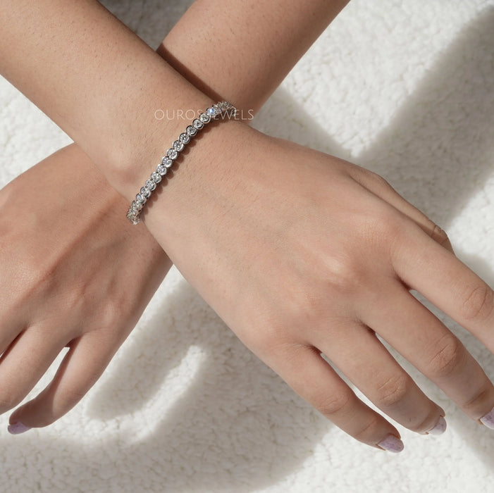Half Bezel Set Round Diamond Tennis Bracelet