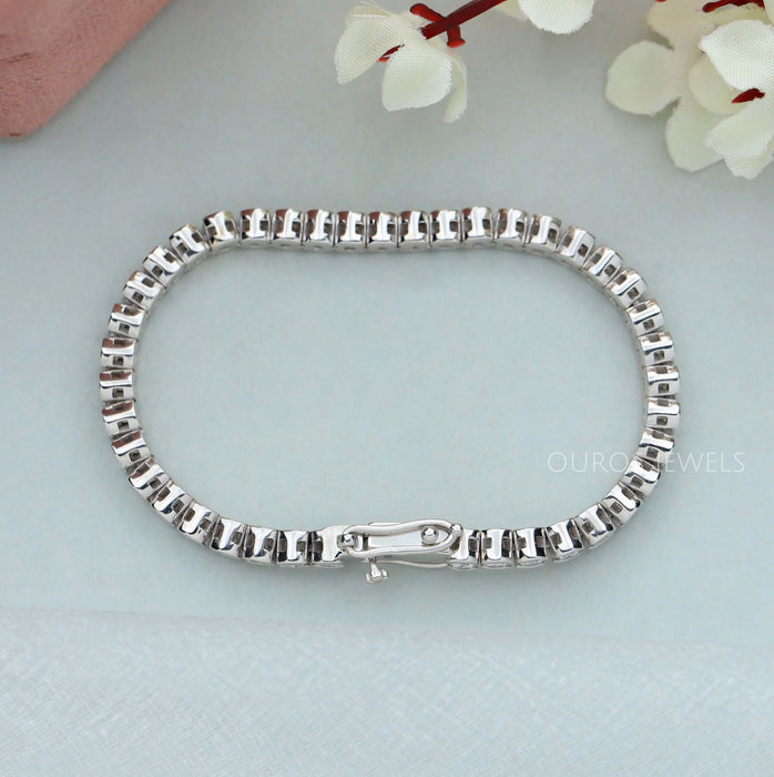 Half Bezel Set Round Diamond Tennis Bracelet