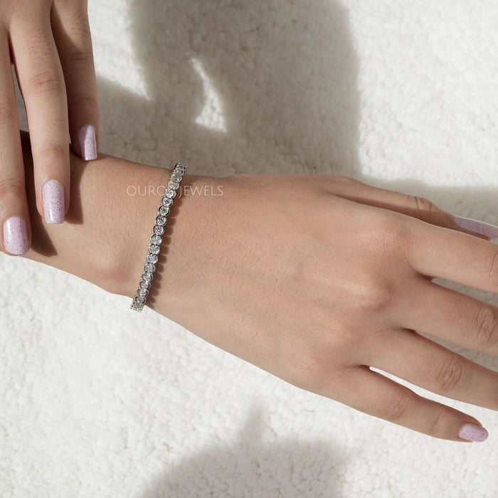 Half Bezel Set Round Diamond Tennis Bracelet