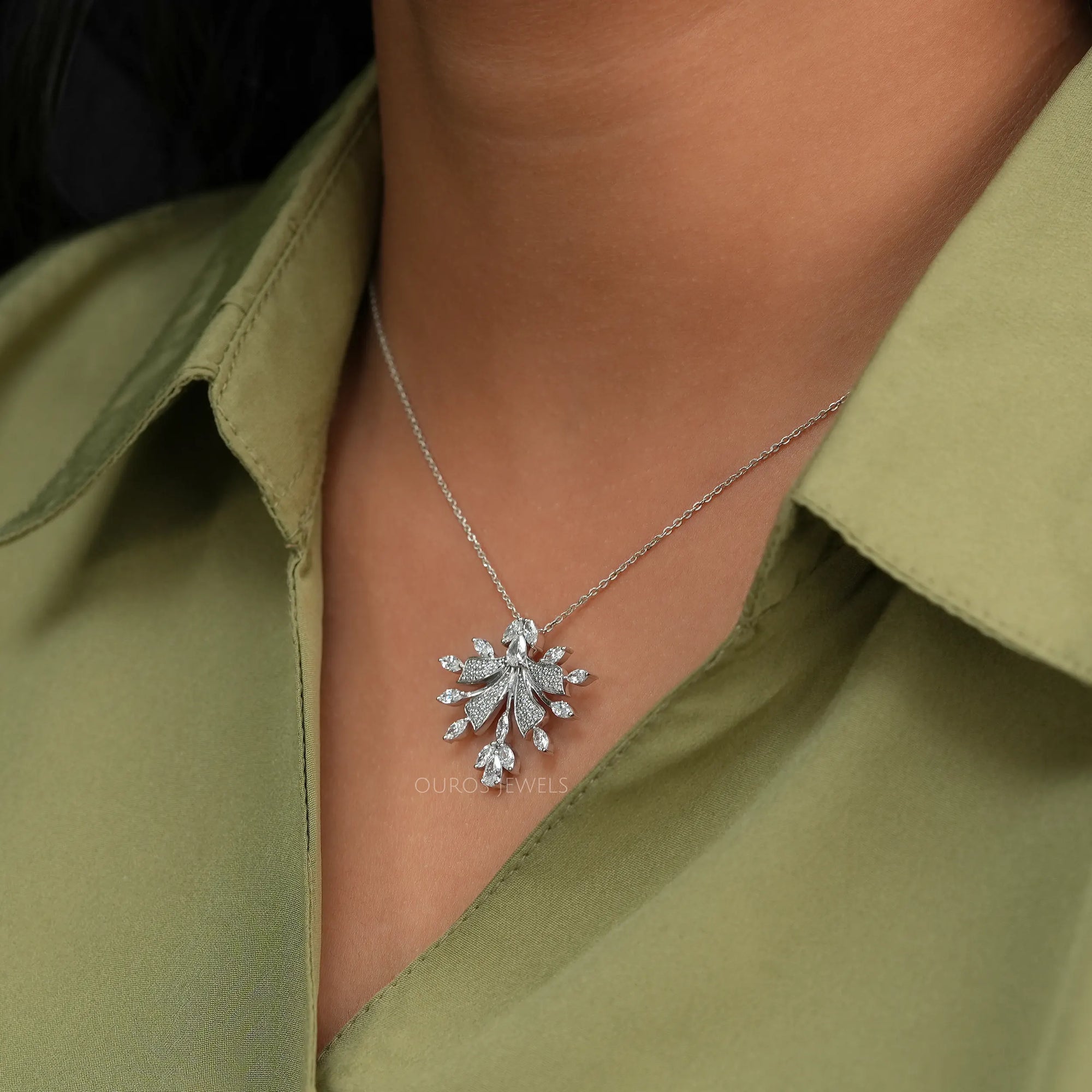 Marquise And Round Cut Cluster Diamond Pendant