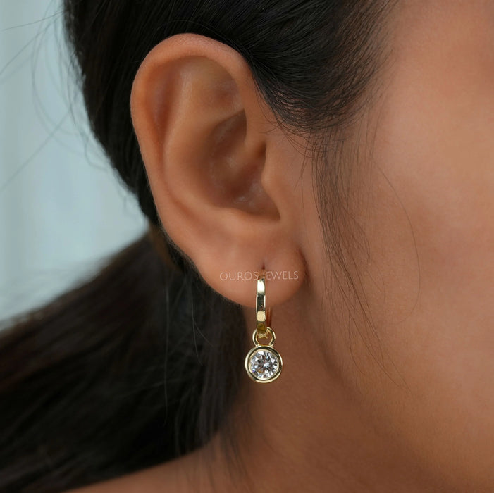 Round Diamond Bezel Set Drop Earrings
