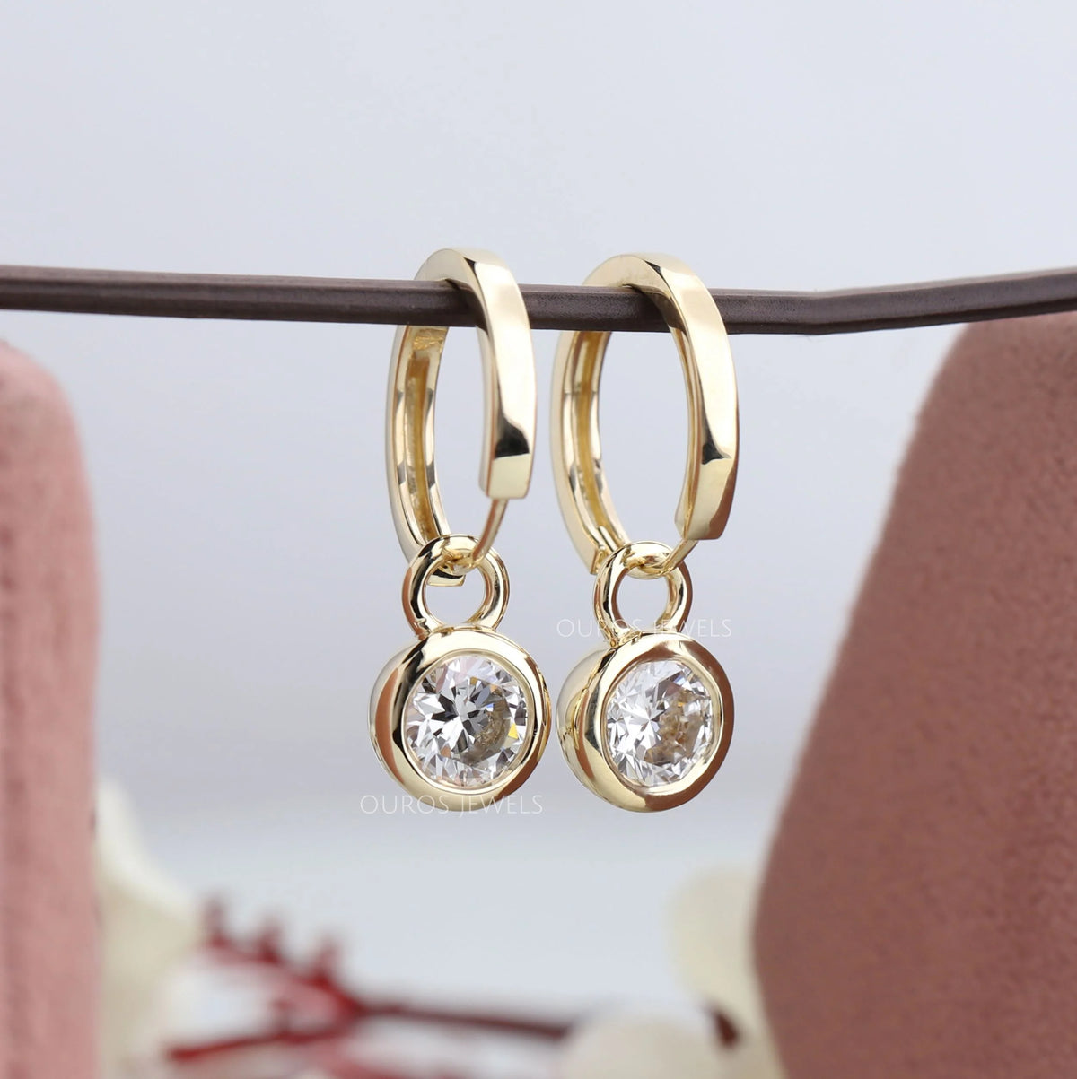 Round Diamond Bezel Set Hoop Earrings