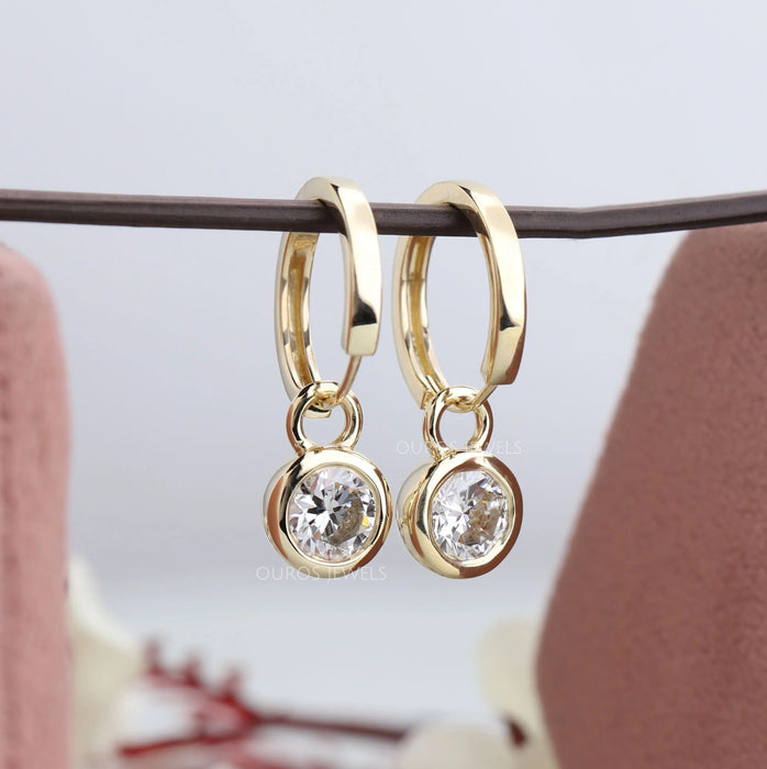 Round Diamond Bezel Set Drop Earrings
