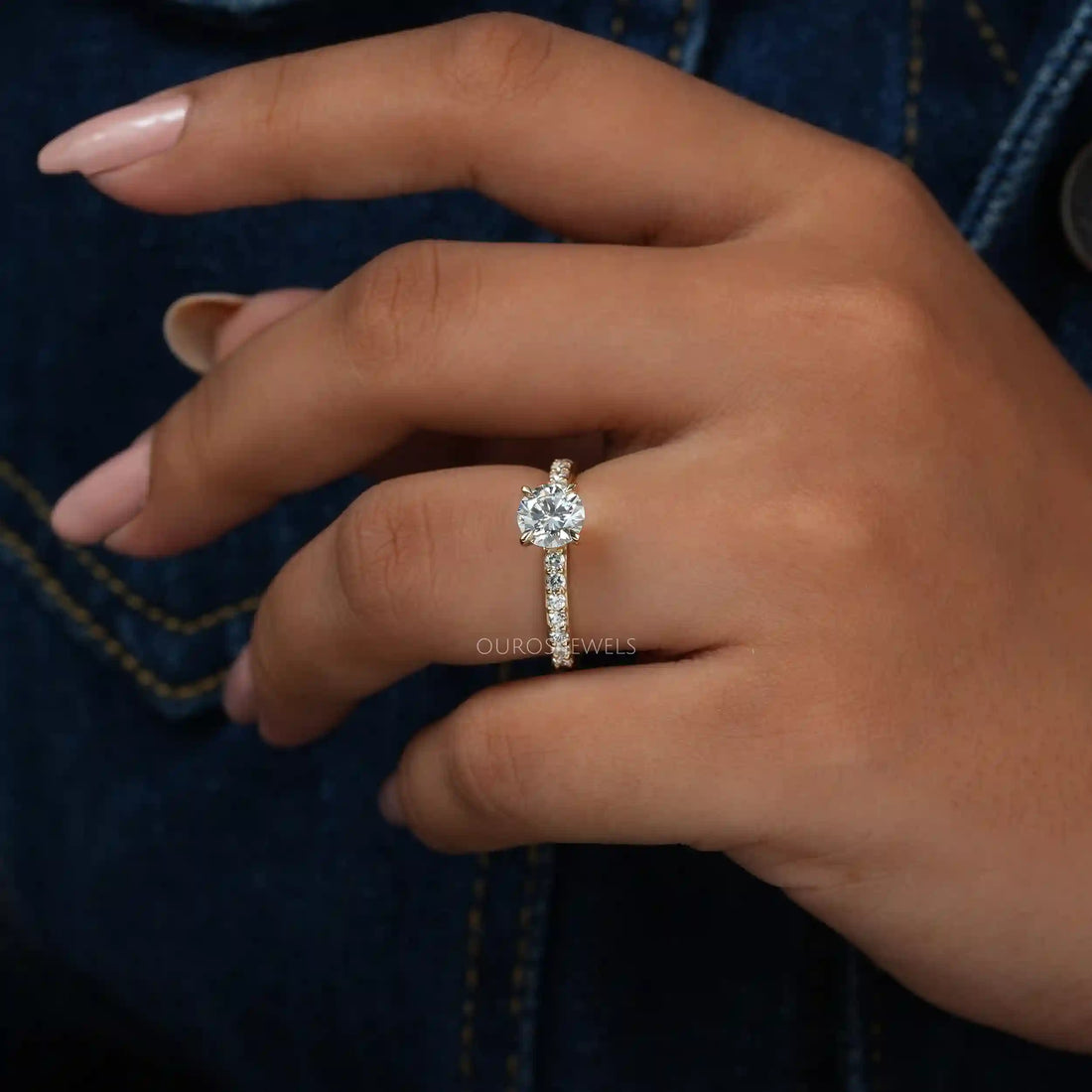 Round Cut Lab Grown Diamond Solitaire Accent Ring Ring