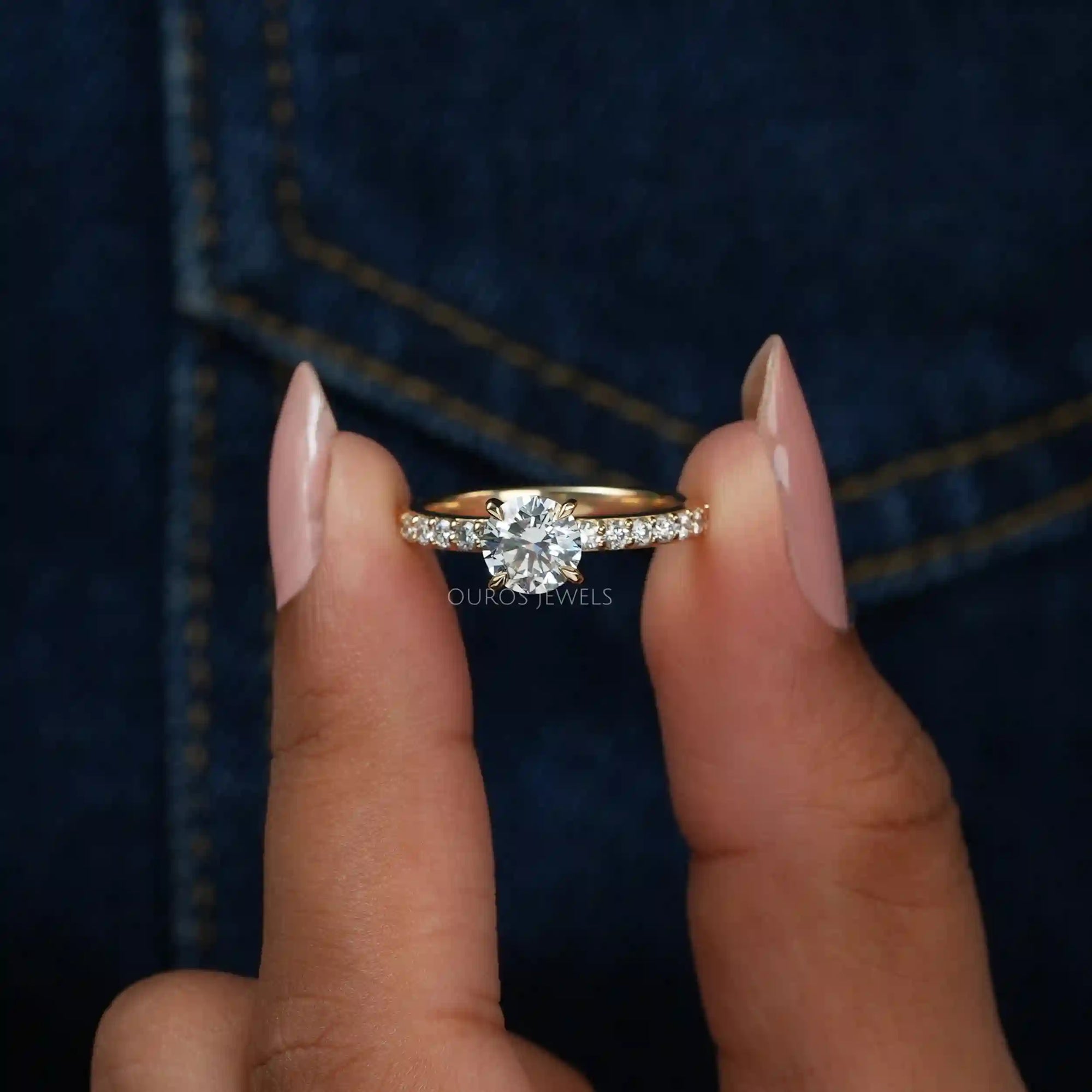 Round Cut Lab Grown Diamond Solitaire Accent Ring Ring