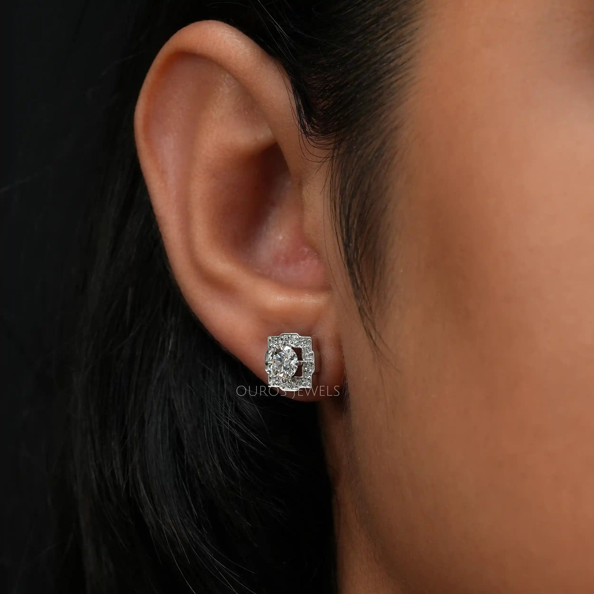 Round Cut Lab Diamond Halo Stud Earrings Earring