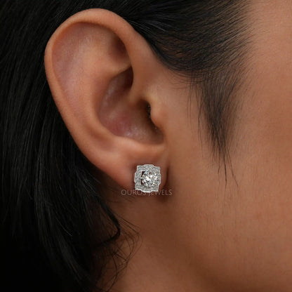 Round Cut Lab Diamond Halo Stud Earrings Earring