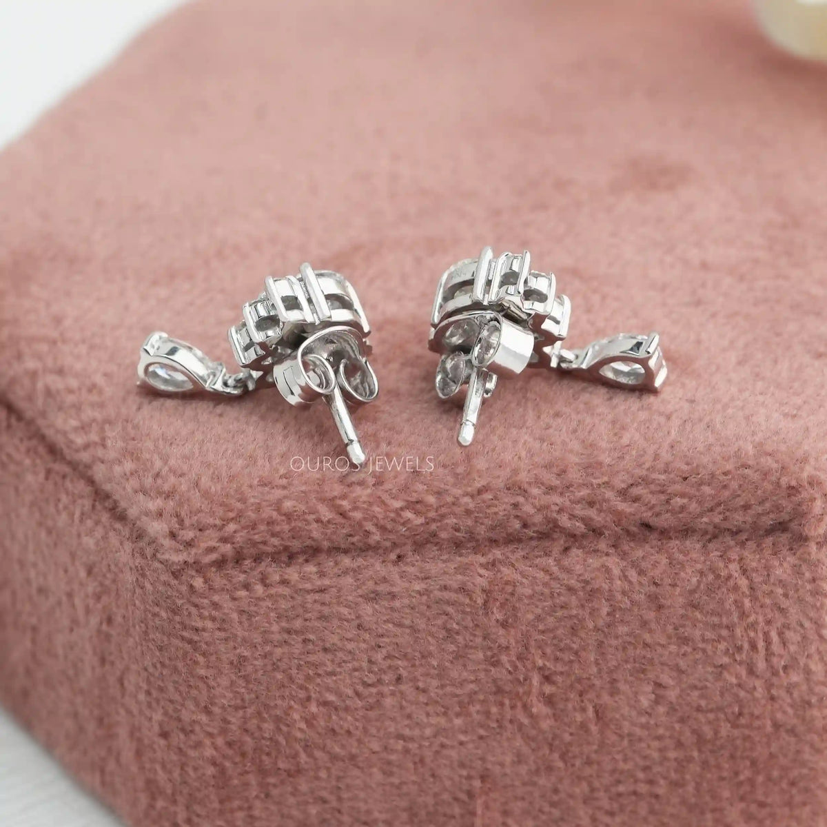 Round Cut Half Halo Drop Earrings
