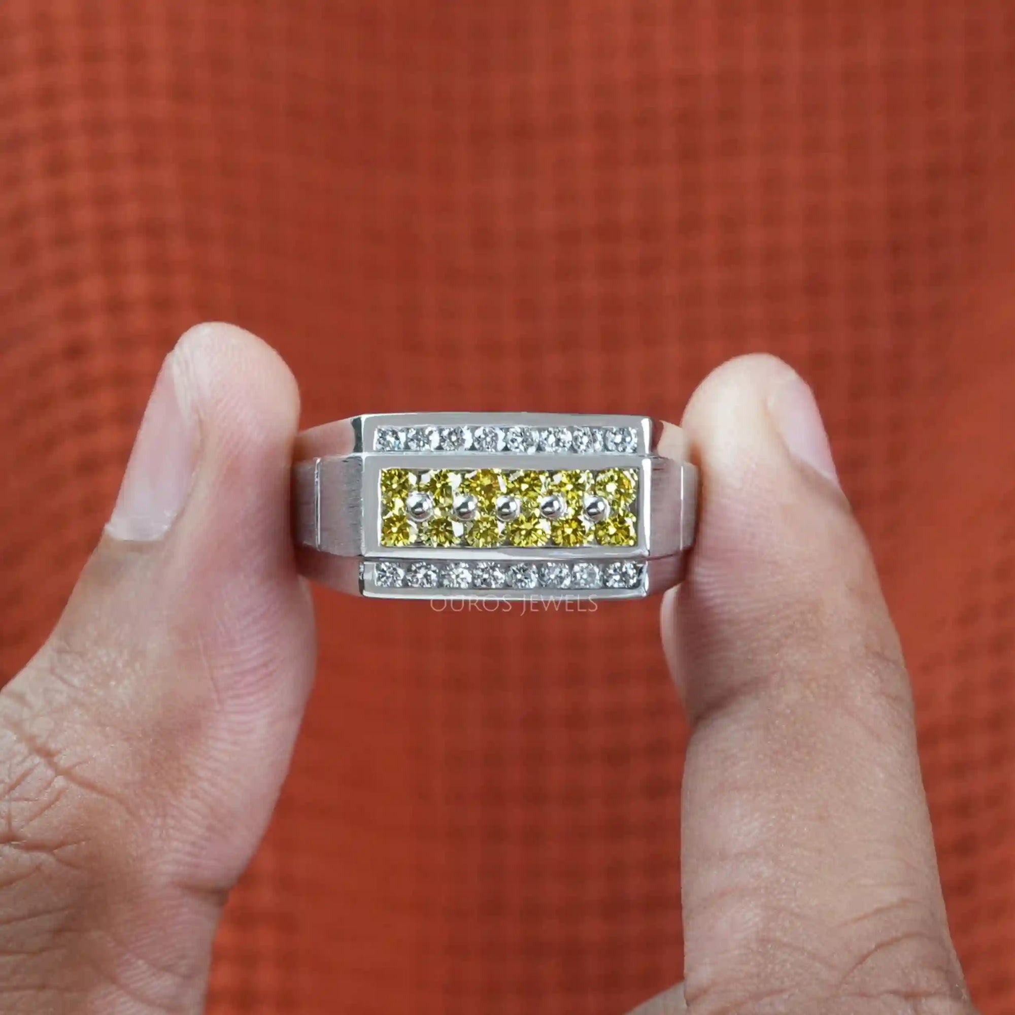 Yellow Round Cut Lab Grown Diamond Men's Ring