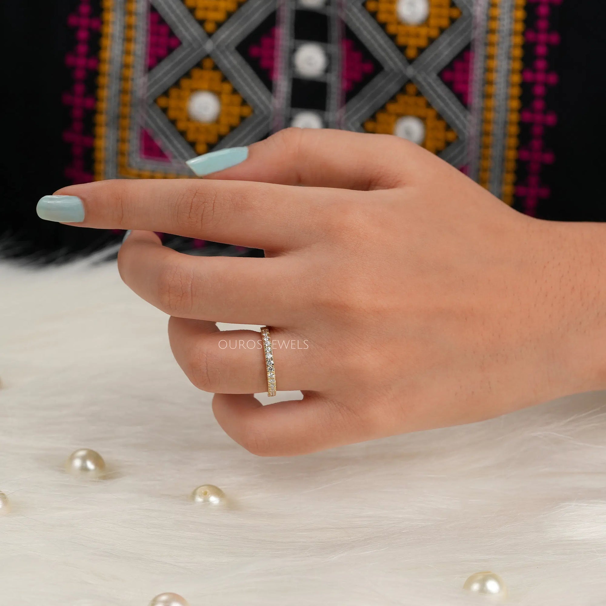 Round Cut Lab Grown Diamond Half Eternity Wedding Band