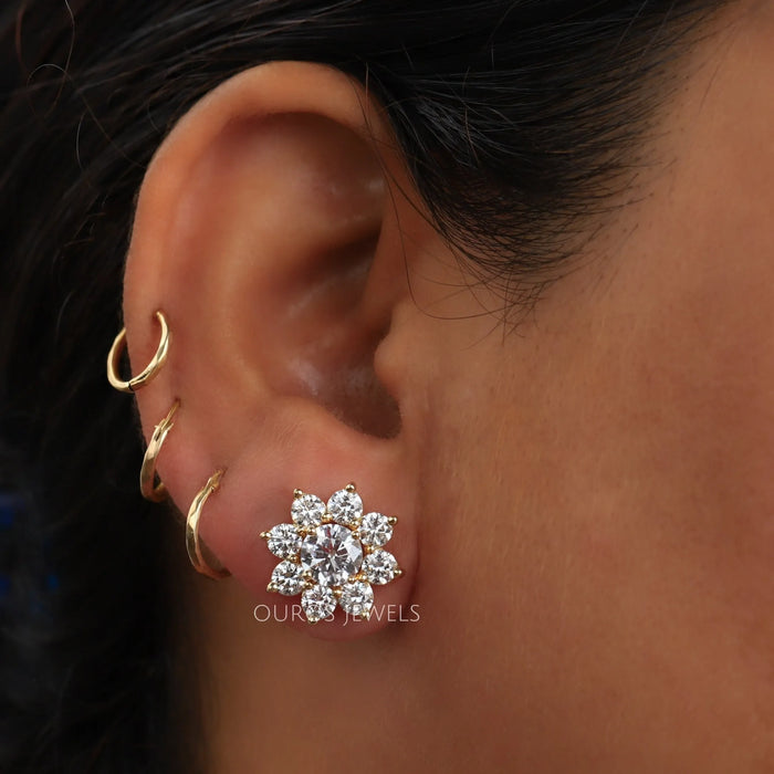 Flower Cluster Round Diamond Earrings