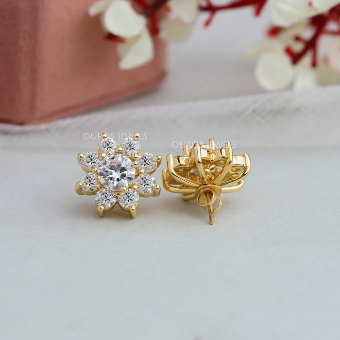 Flower Cluster Round Diamond Earrings