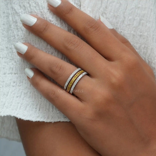 [A Women wearing Yellow Diamond Wedding Band]-[Ouros Jewels]