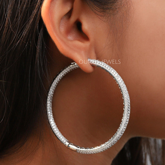 Micro Pave Round Lab Diamond Hoop Earrings
