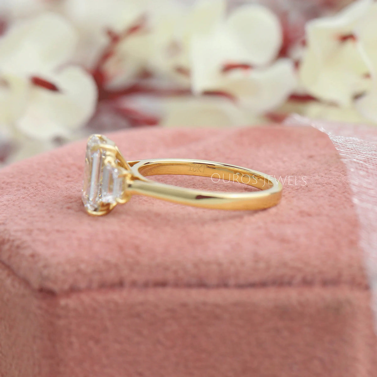 3 Stone Emerald Cut Lab Diamond Engagement Ring Ring