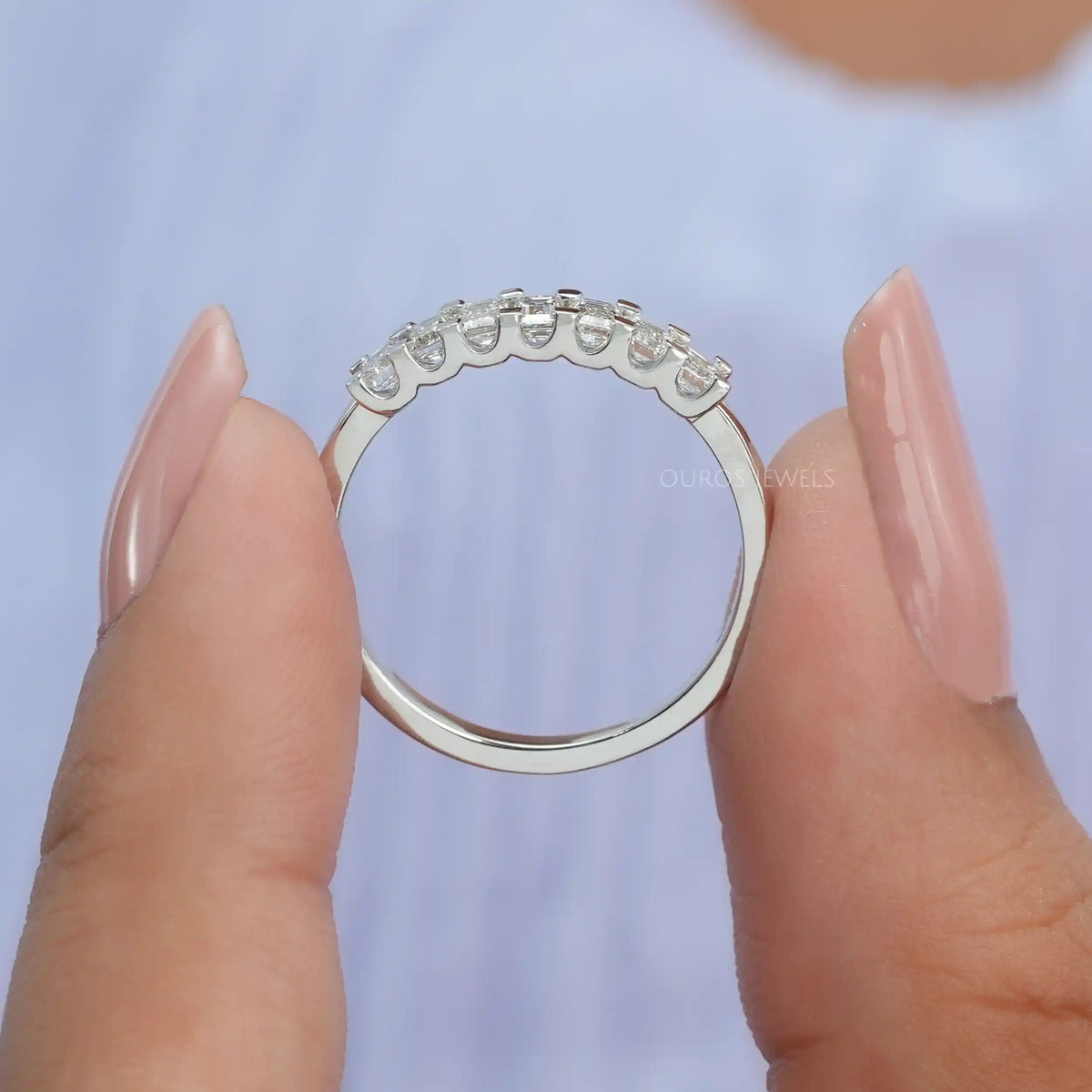 7 Stone Emerald Cut Wedding Band