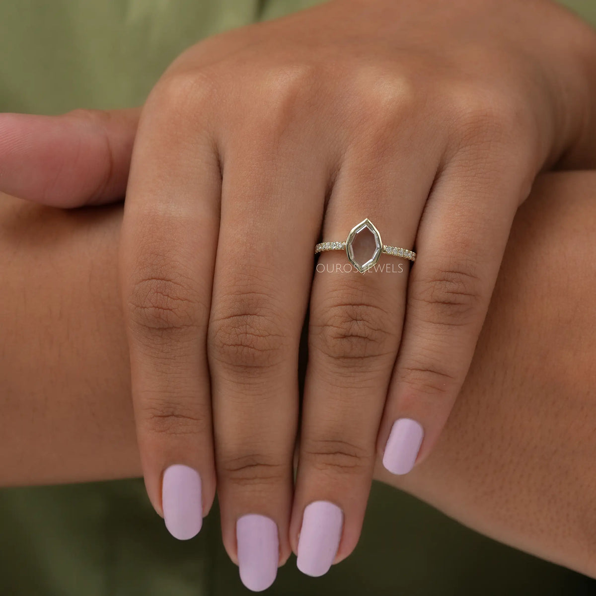 Moval Cut Solitaire Accent Diamond Ring