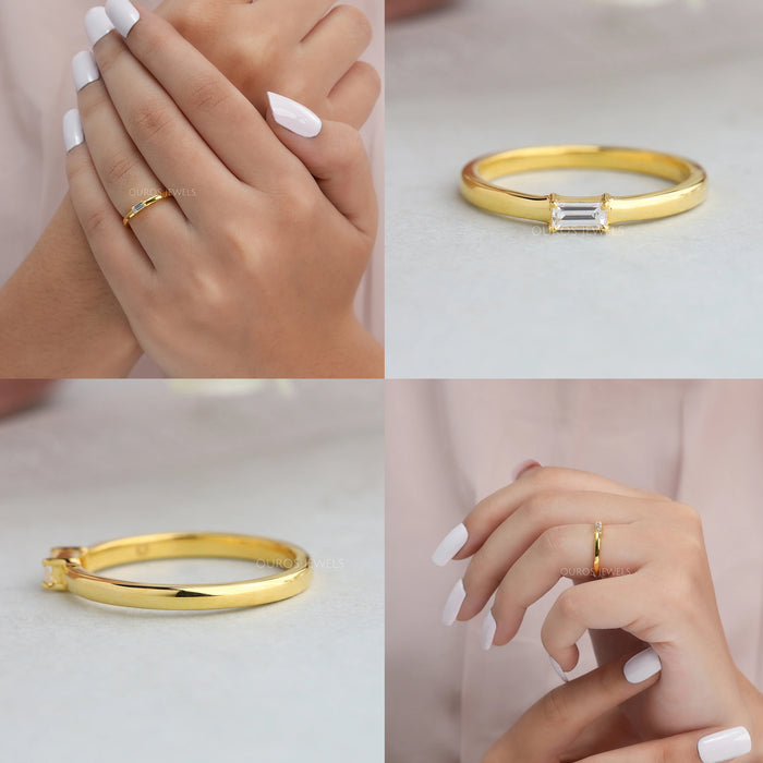 collage's of baguette cut lab diamond solitaire proposal ring