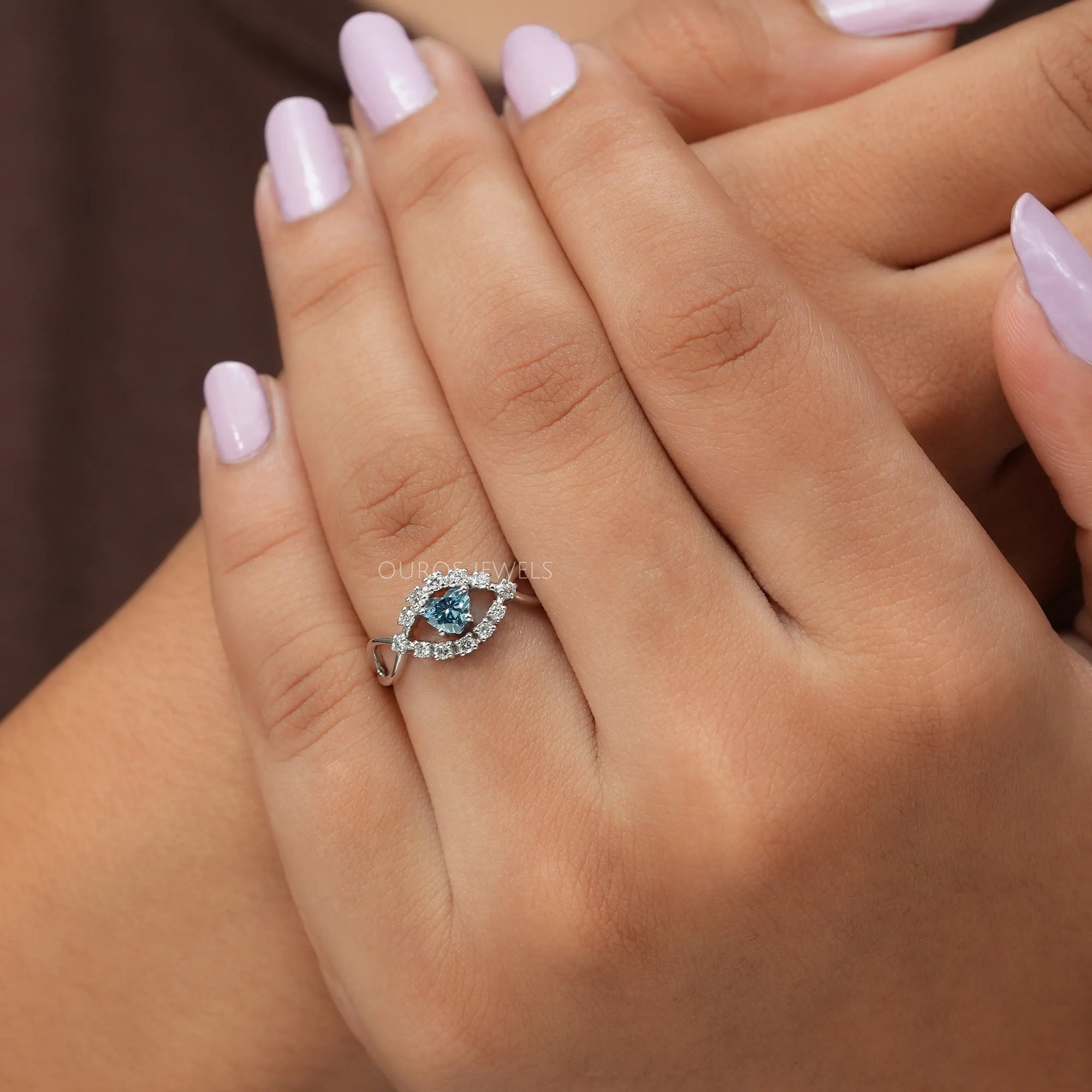 Blue Heart Cut Halo Infinity Diamond Ring