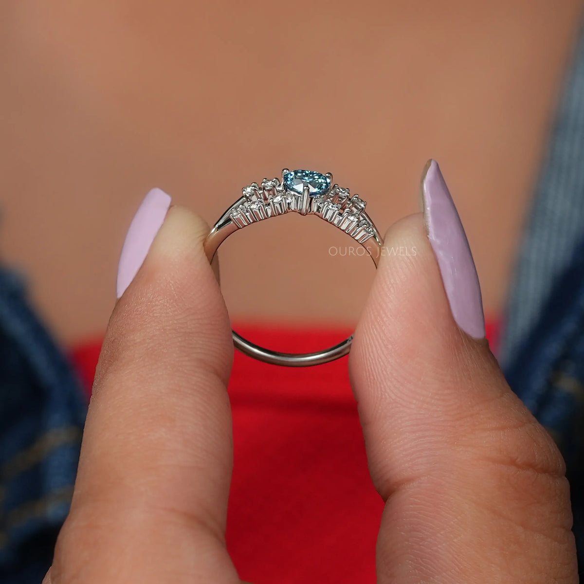 Blue Heart Diamond Split Shank Ring