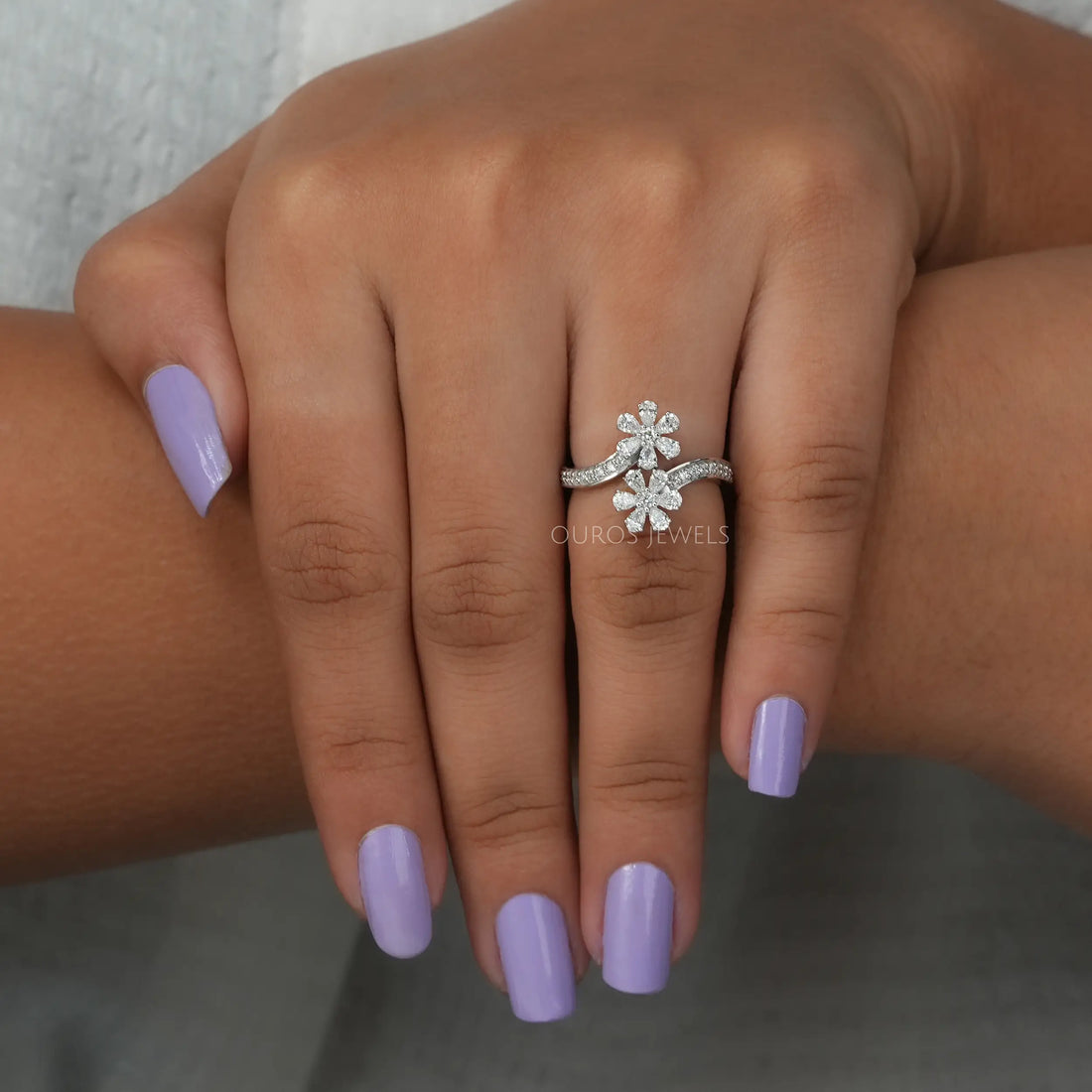 Bypass Pear Cut Flower Style Engagement Ring