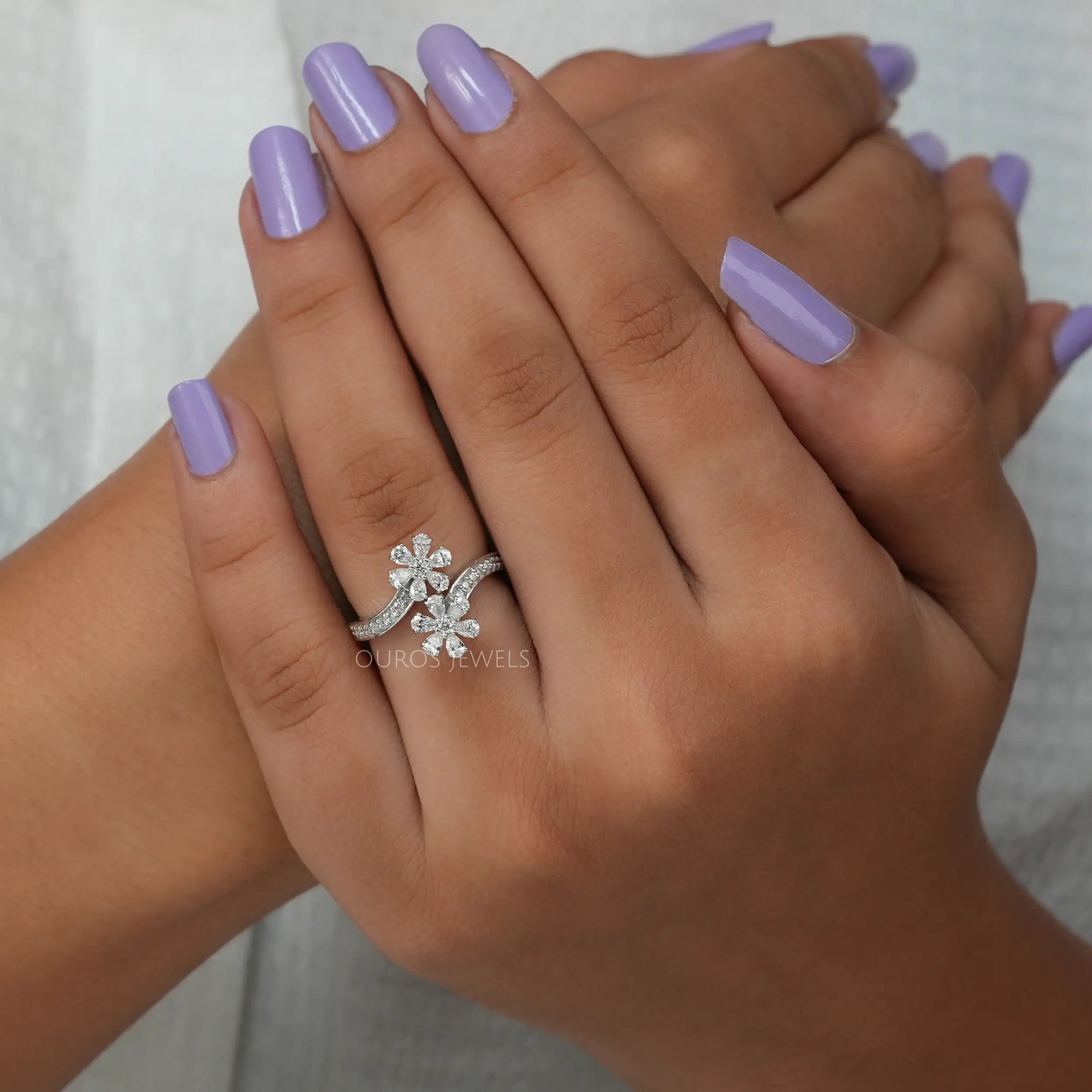 Bypass Pear Cut Flower Style Engagement Ring
