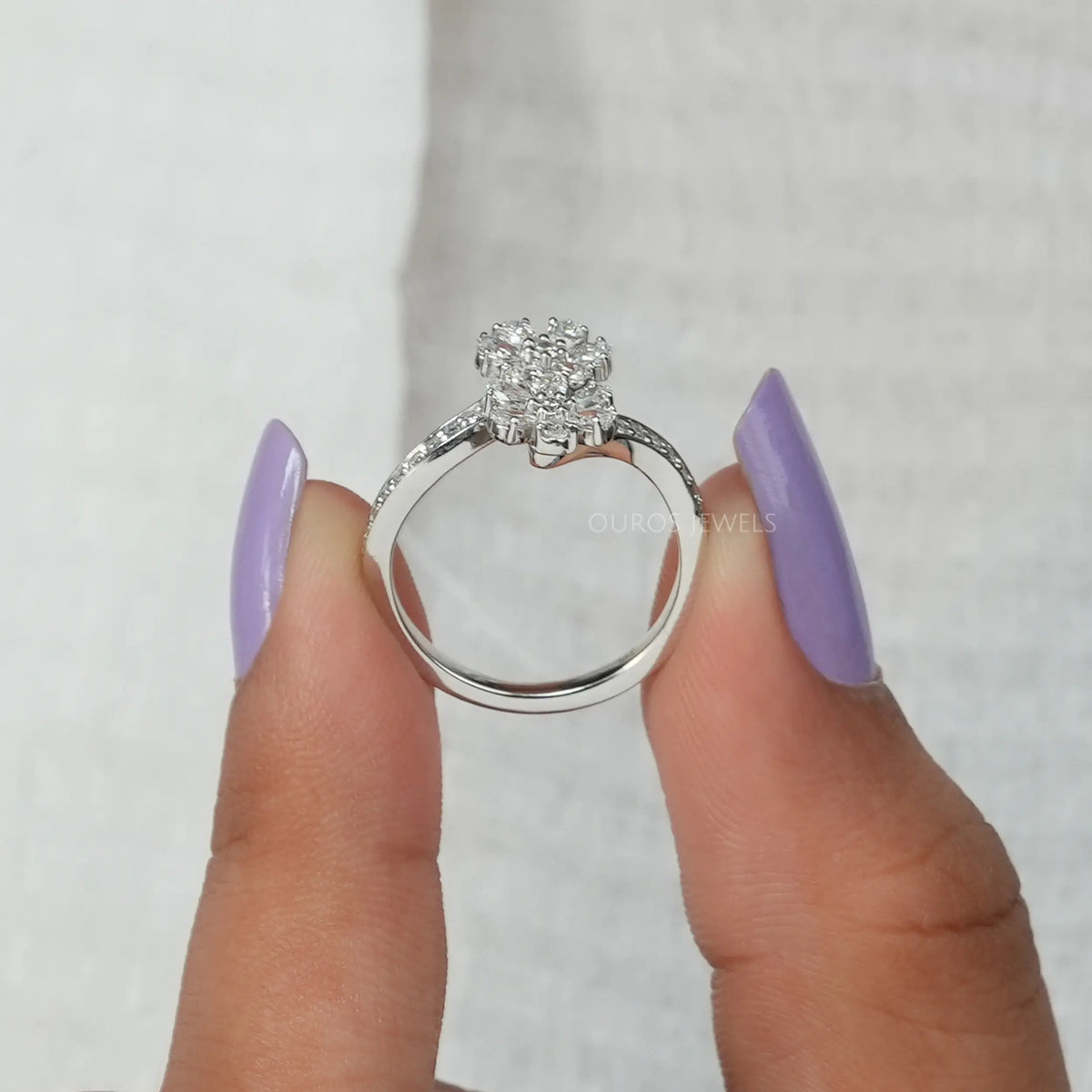 Bypass Pear Cut Flower Style Engagement Ring