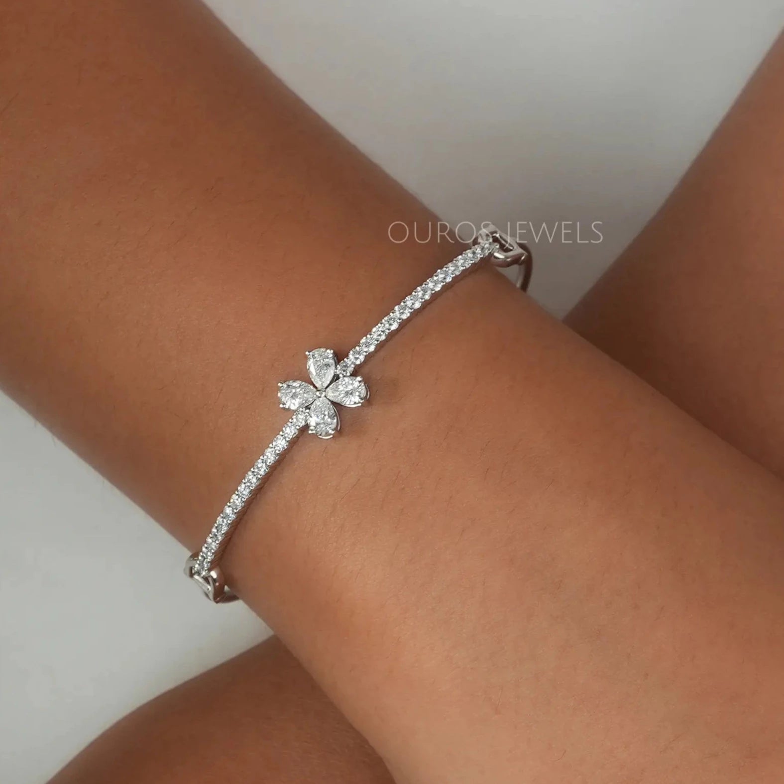 Flower Shape Pear Diamond Bangle Bracelet