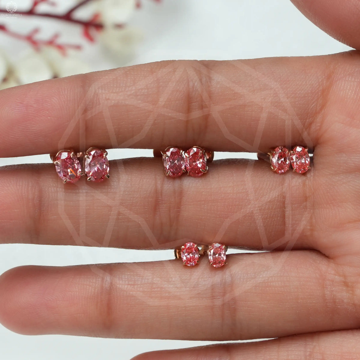 Pink Oval Cut Screw Back Earrings