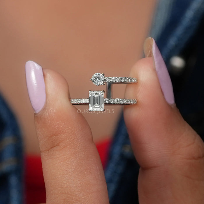 [Beautiful Front View Of Brilliant Sione Of Lab Diamond Engagement Ring Made In 14K White Gold]-[Ouros Jewels]