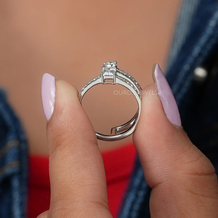 [Side View Of 14K Solid White Gold Lab Diamond Engagement Ring]-[Ouros Jewels]