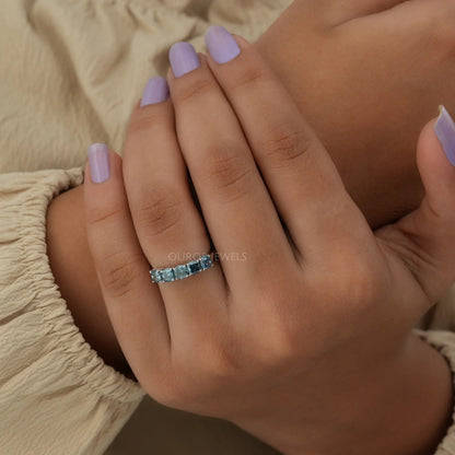 5 Stone Blue Cushion Diamond Ring