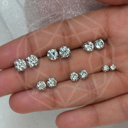 Round Shape Light Green Lab Diamond Stud Earring