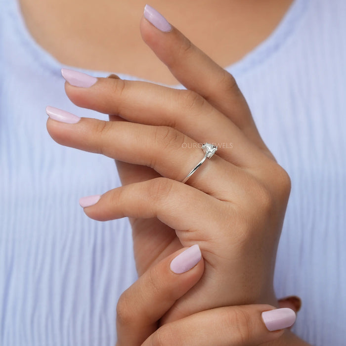 In Finger Side View Of Lab Diamond Engagement Ring with Heart shape diamond  