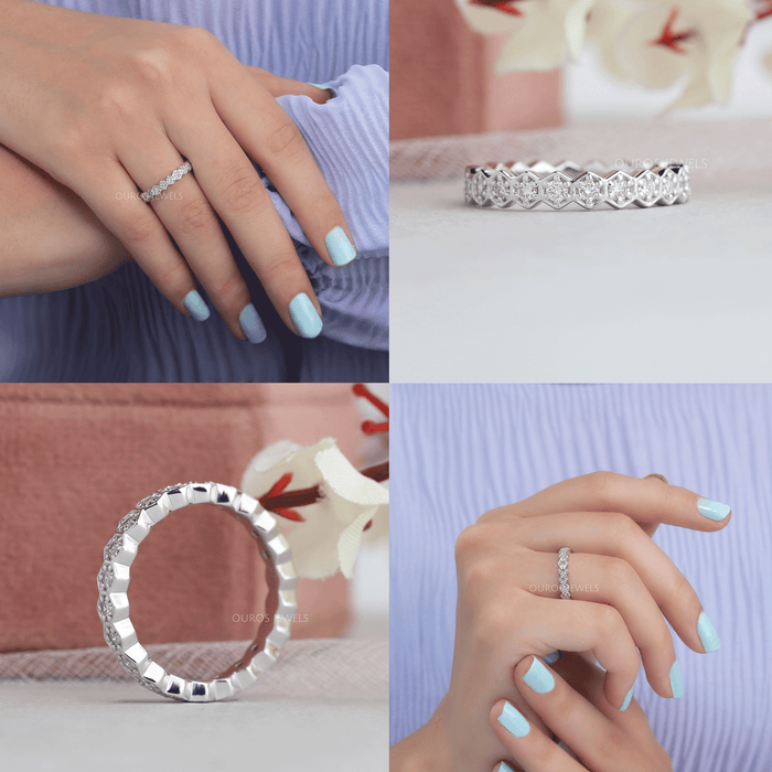 [Collage of Milgrain Pring Set Round Diamond Wedding Band]-[Ouros Jewels]