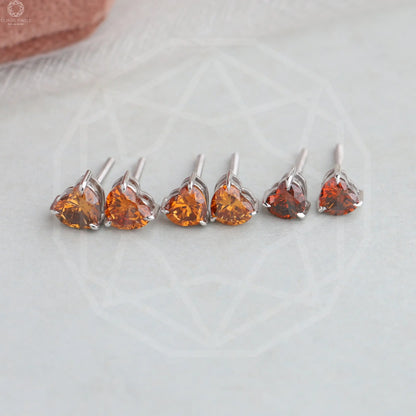 Red Heart White Gold Screw Back Earrings