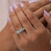[A Women wearing Flower Shape Lab Diamond Wedding Band]-[Ouros Jewels]