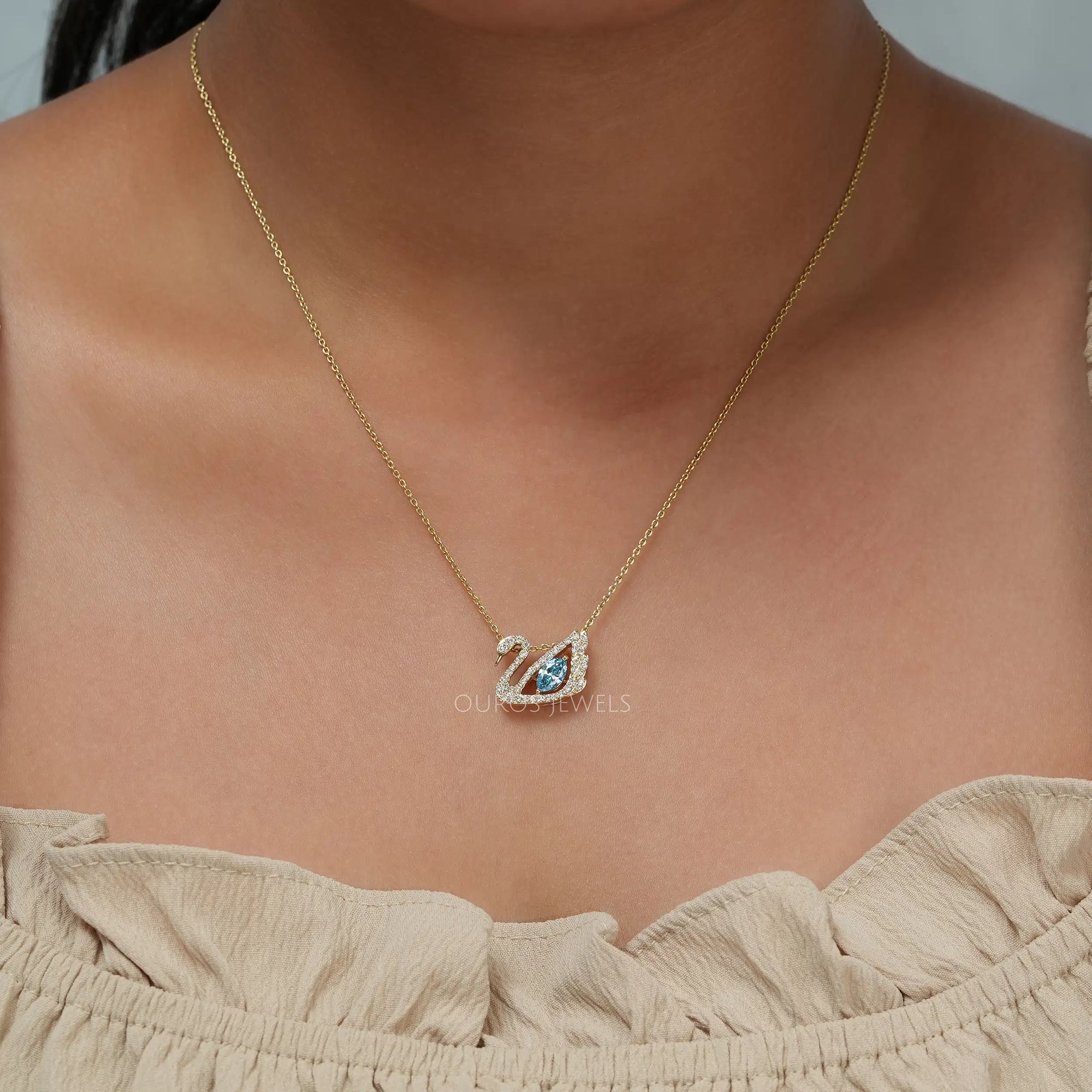 Light Blue Marquise Cut Diamond Swan Necklace Necklaces