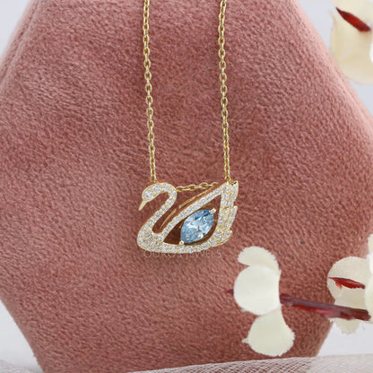 Light Blue Marquise Cut Diamond Swan Necklace Necklaces