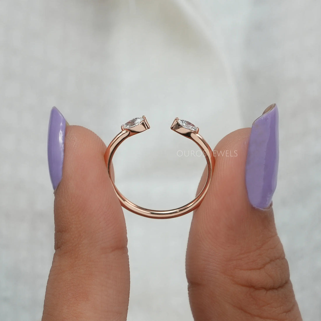 Open Cuff Two Stone Marquise Diamond Dainty Ring Rings