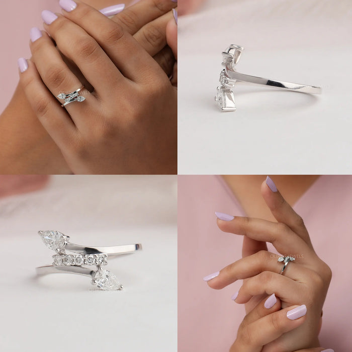 Pear And Round Cut Cluster Diamond Bypass Ring