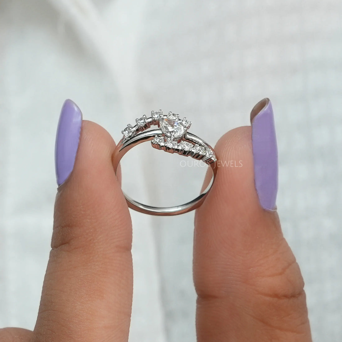 Bypass Style Pear Shaped Diamond Ring 14K White Gold
