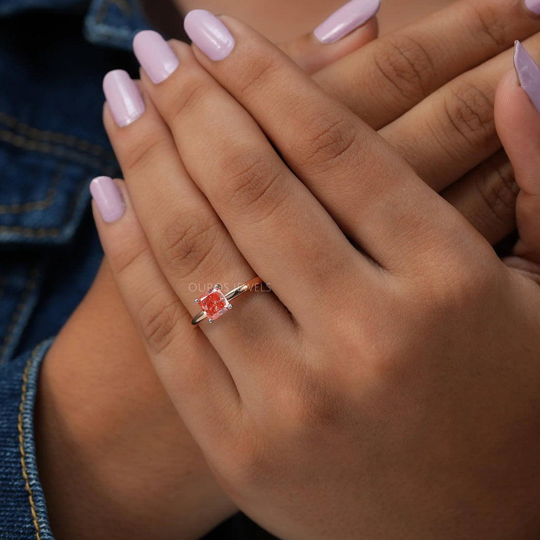 Pink Cushion Cut Solitaire Engagement Ring