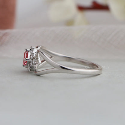 Pink Princess Cut Halo Split Shank Ring