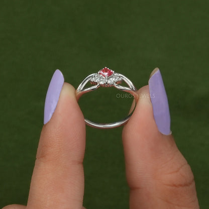 Pink Princess Cut Halo Split Shank Ring