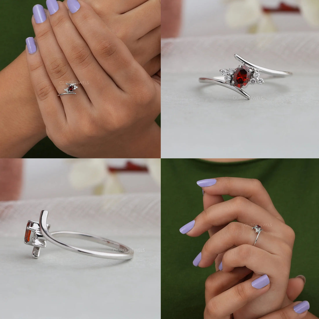 Red Oval Cut Lab Diamond Bypass Ring