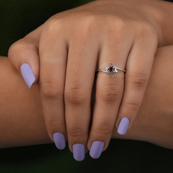 [Red Oval Diamond Dainty Ring]-[Ouros Jewels]