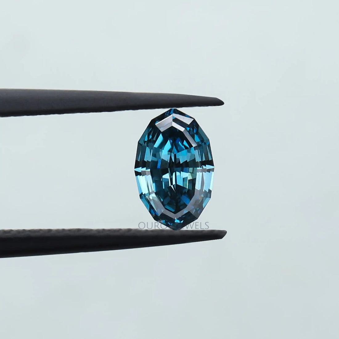 1.03 Carat Step Cut Blue Oval Lab Grown Diamond Loose